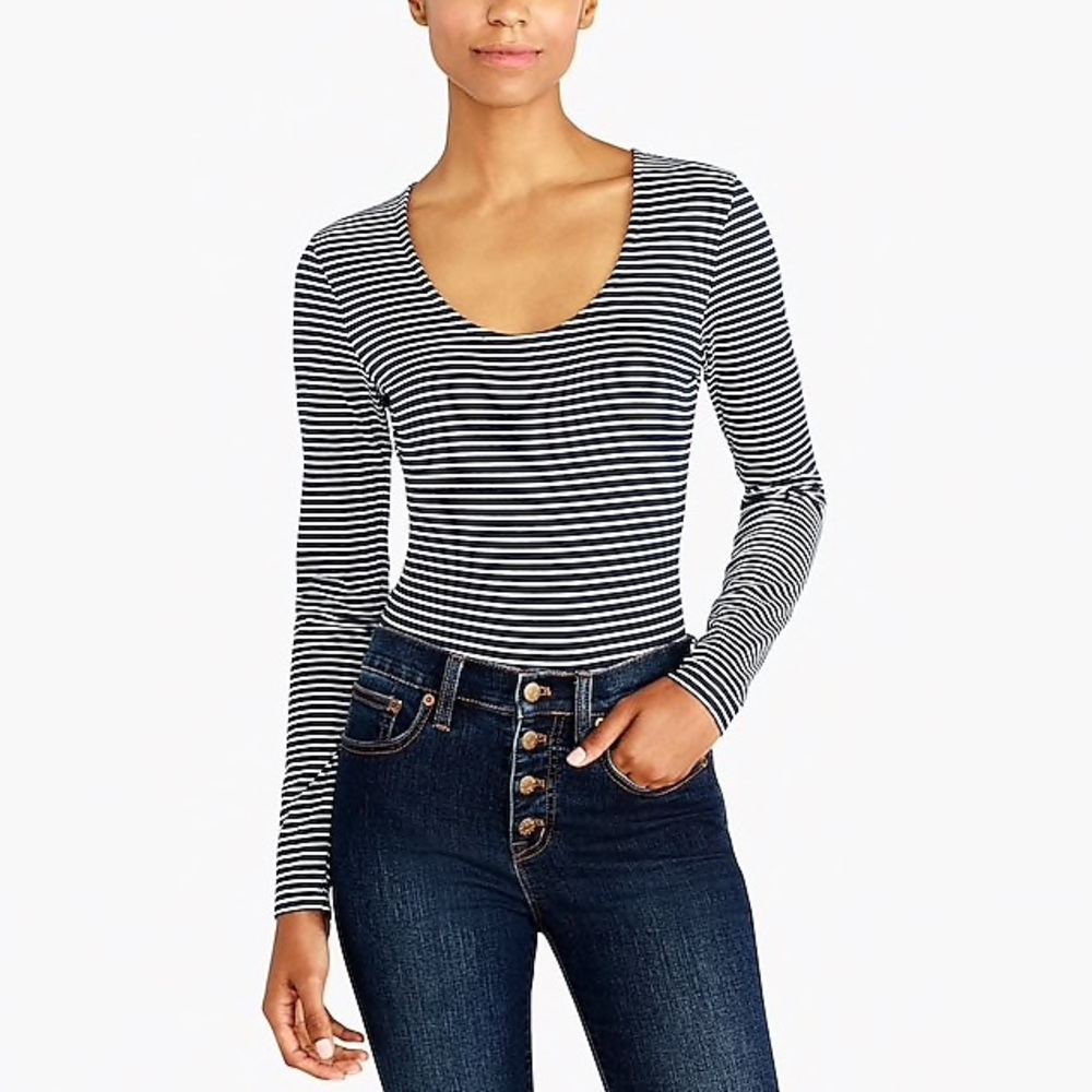 J Crew striped bodysuit, long sleeves & scoop neck